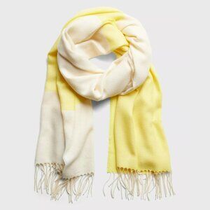 BANANA REPUBLIC Yellow Ivory Colorblock Scarf Fringe Shawl Stripe Beige Wrap